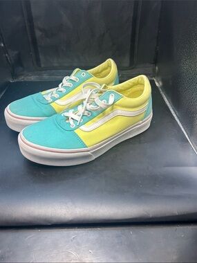 Vans Youth Two-Tone Teal and Yellow Canvas Sneakers